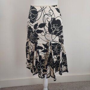 WHBM Ivory & Black Floral 100% Silk Skirt Size 8